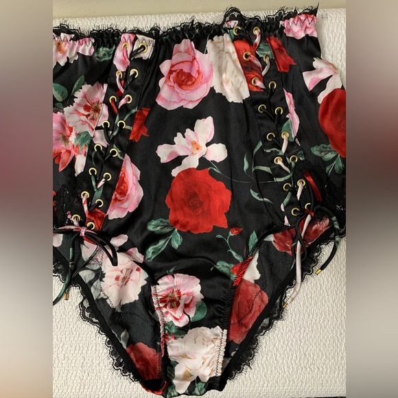Atelier Victoria's Secret Satin Lace-Trim High-Waist Brief Panty Floral Silk NEW - Picture 8 of 12